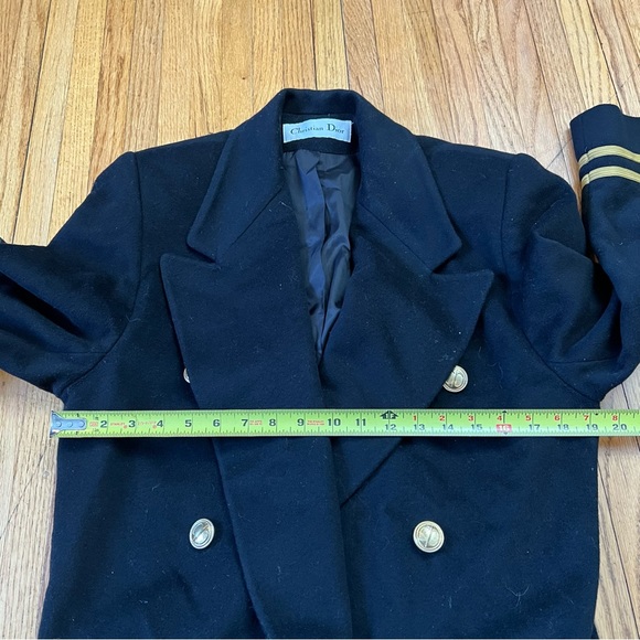 DIOR Vintage LORO PIANA Sz 6 Womens Lambswool Black Gold Pea Trench Coat - Picture 6 of 12